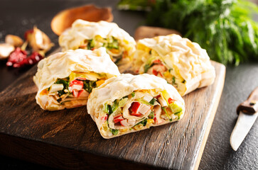 Lavash roll with crab, cheese and eggs, selective focus © tycoon101