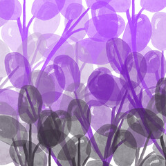 Watercolor background of leaves color transition frompurple, purple, cornflower blue, violet to gray