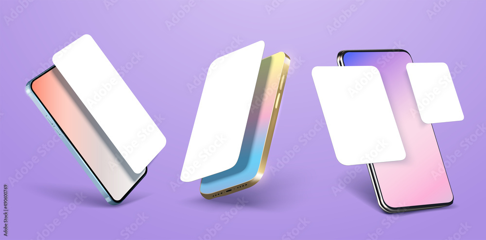 Poster realistic smartphone mockup. device ui ux mockup for presentation template. smartphones in different