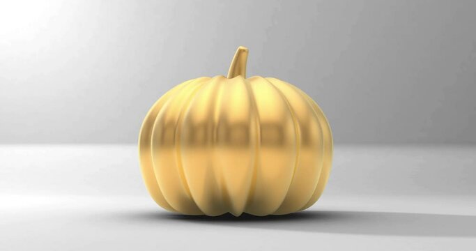 3d gold pumpkin model with alpha mask. 3d rendering. 360 degrees loop rotation. Halloween and thanksgiving day concept.