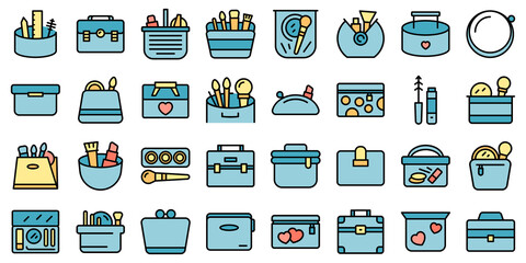 Cosmetic bag icons set outline vector. Accessory barber. Beauty pouch