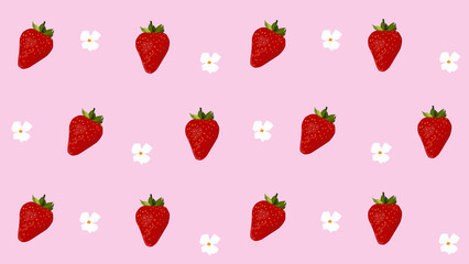 Fototapeta na wymiar Strawberry polka dot repeatable pattern on a pink background with a modern retro feel
