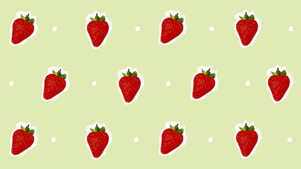 Strawberry repeatable pattern on a lime background.  Features polka dot pattern between the strawberries.