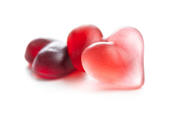 Heart shaped jelly candy isolated on white backgorund.