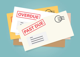 pile of envelopes with overdue bills- vector illustration - 490602351