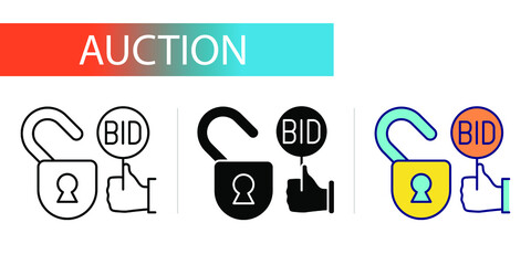 open auction. Icons set for web design