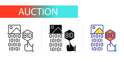 token lot, digital auction. Icons set for web design