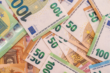 Fototapeta na wymiar Bright euro banknotes, economic