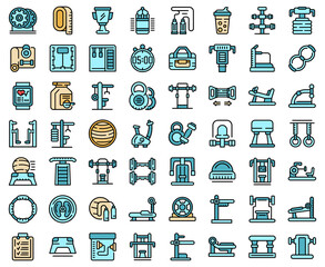 Fitness equipment icons set outline vector. Active gym. Healthy exercise