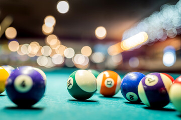 American snooker dilliard balls on the pool table