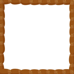 Chocolate candy frame with powder on a white background