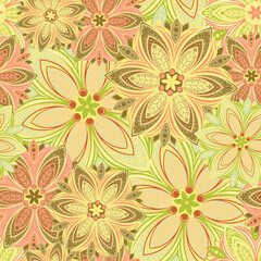 Flowers. Seamless pattern with stylized decorative flowers. Vector image. 