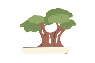 Minimalistic bonsai in a pot. House plant in trendy colors. Vector illustration in flat cartoon style isolated on white background