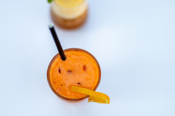 Colorful non-alcoholic cocktails in an outdoor cafe