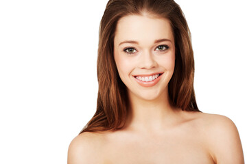 All natural beauty. Studio shot of a beautiful young woman posing with bare shoulders.
