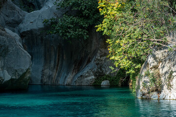 Fototapeta premium rocky canyon with blue water in Goynuk, Turkey