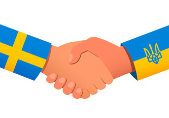 Handshake between Sweden and Ukraine as a symbol of financial or political relations and assistance. Vector illustration EPS 10