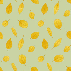 Seamless pattern with textured gold leaves
