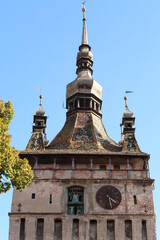 Fototapeta premium Closeup on Sighisoaras famous Clock Tower from inside of the Citadel