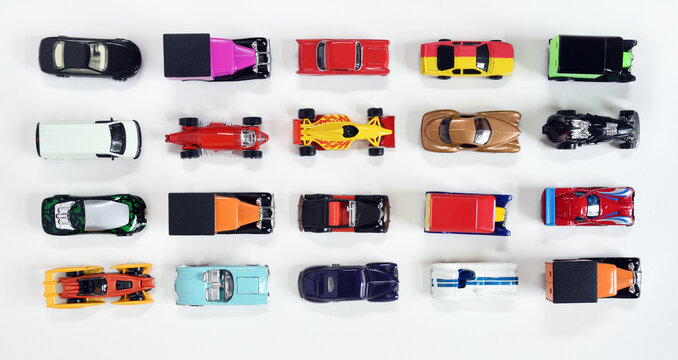 Rows of Miniature Dye Cast Cars and Trucks