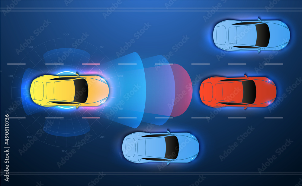 Fototapete smart car. autonomous smart car scans the road, controls the car. autonomous self-driving mode vehic