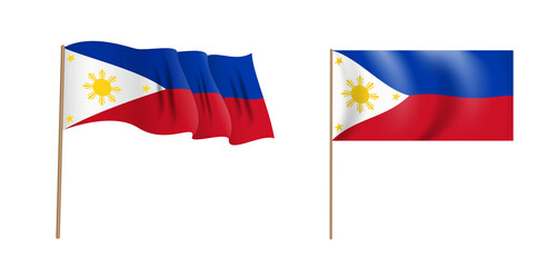 Colorful naturalistic waving flag of Republic of Philippines. Illustration.