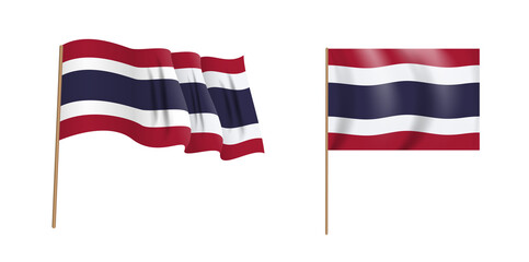 Colorful naturalistic waving flag of Kingdom of Thailand. Illustration.