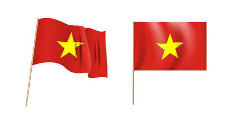 Colorful naturalistic waving flag of Vietnam. Illustration.