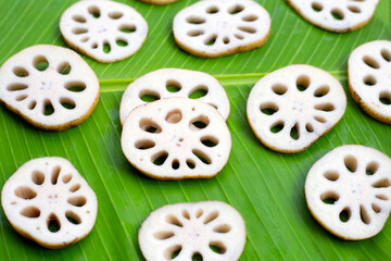 Lotus root on banana leaf