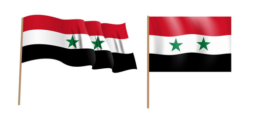 colorful naturalistic waving Syrian Arab Republic flag. Illustration