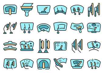 Windshield wiper icons set outline vector. Blade car. Automobile windshield - obrazy, fototapety, plakaty
