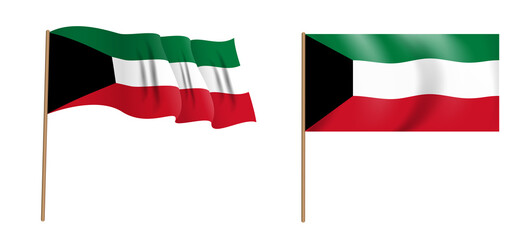 colorful naturalistic waving flag of the State of Kuwait. Illustration