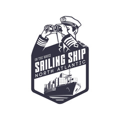 Marine logo. Sailing ship. North atlantic.