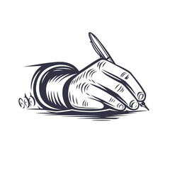 The writing hand. Vector illustration.