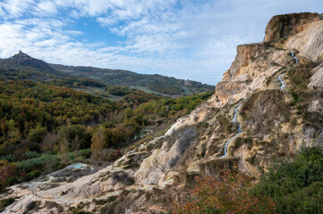 Ancient hot thermal springs and pool in nature park Dei Mulini, Bagno Vignoni, Tuscany, Italy