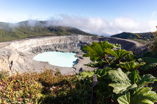 Volcano Poas with Turquoise crater lake in the rainforest of Costa Rica