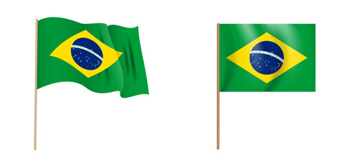 colorful naturalistic waving Brazilian flag. Illustration