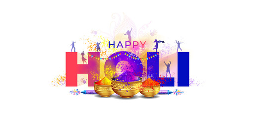 Fototapeta na wymiar Indian traditional Holi Festival celebration banner with text Happy Holi