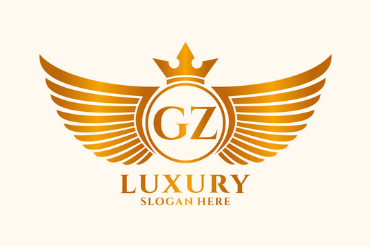 Luxury royal wing Letter GZ crest Gold color Logo vector, Victory logo, crest logo, wing logo, vector logo template.