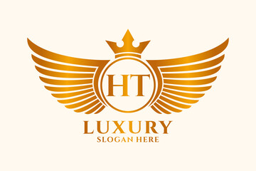 Luxury royal wing Letter HT crest Gold color Logo vector, Victory logo, crest logo, wing logo, vector logo template.