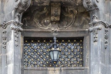 LVIV, UKRAINE - February, 2022: decorative elements of facade, Dominican church and monastery “Soli Deo Honor et Gloria”. 