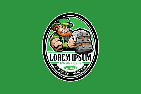 leprechaun with beer vector badge logo template