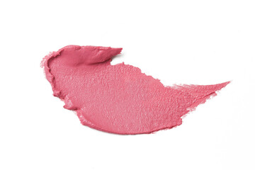 Pink ceamy makeup sample islated on white background. Decorative cosmetic smear.	