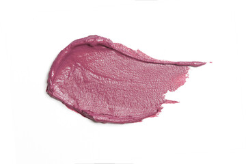 Pink ceamy makeup sample islated on white background. Decorative cosmetic smear.	