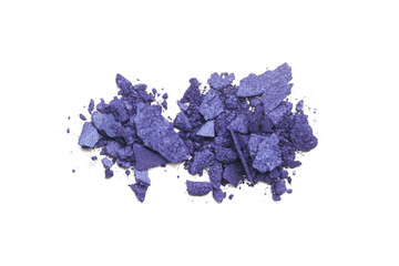 Smashed blue violet makeup sample isolated on white background	