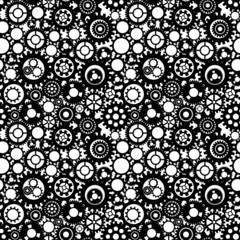 Black and white gears. Working mechanism. Seamless pattern. Illustration