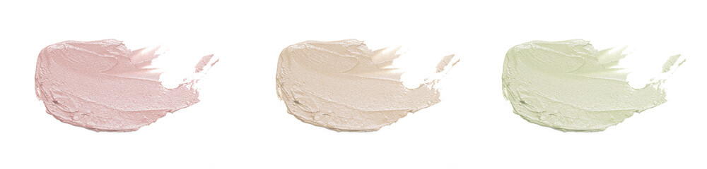Natural cosmetic face mud samples isolated on white. Set of skin clay smears close up.	
