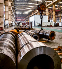 Large steel machine in factory interior