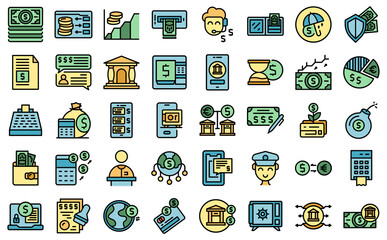 Banking transactions icons set outline vector. Financial bank. Online money