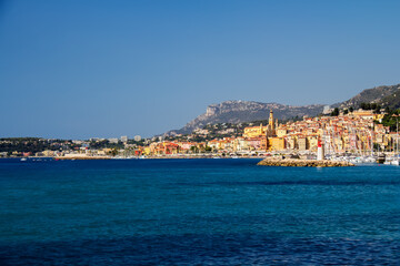 Panoramic view of the colorful old town of Menton, France ,Provence-Alpes-Cote d'Azur